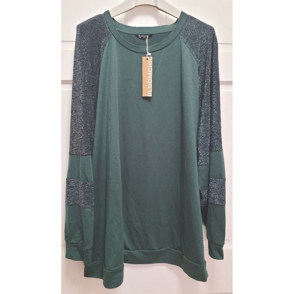 Bloomchic Women's Long Sparkle Sleeve Jersey Tunic Top - Green - Size 28 (5X)
